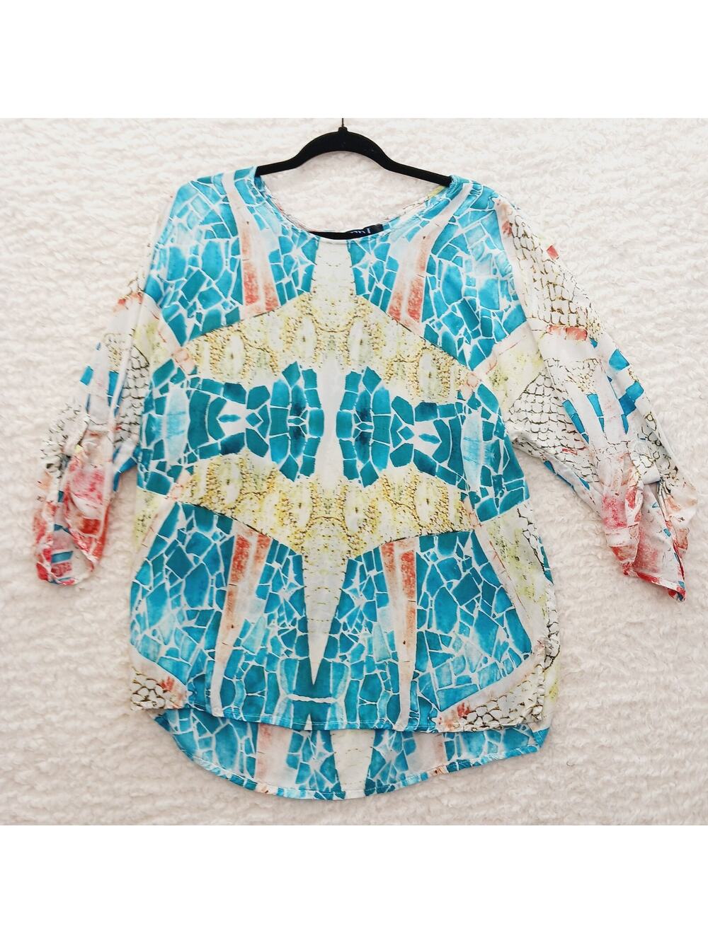 Blouse Geometric Boho Whimsycore Resort Cruise Artistic Stained Glass Size 14